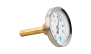 Bi-metal axial thermometer with plunger