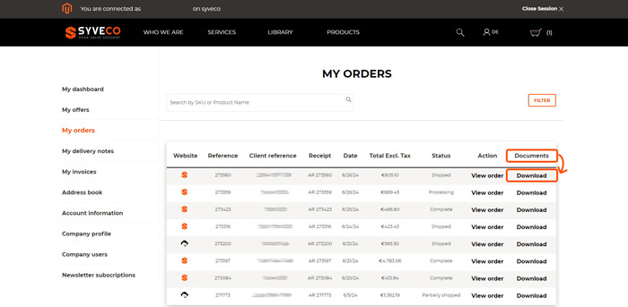 screenshot of the My orders section of the customer account dashboard