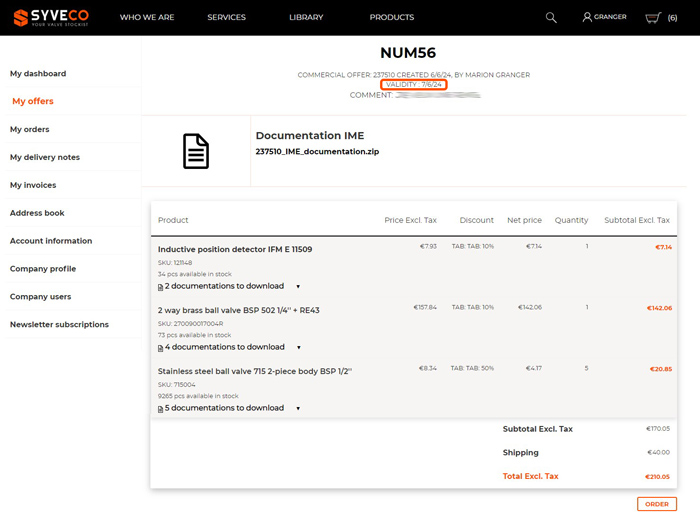 screenshot with the details of an offer and ORDER button